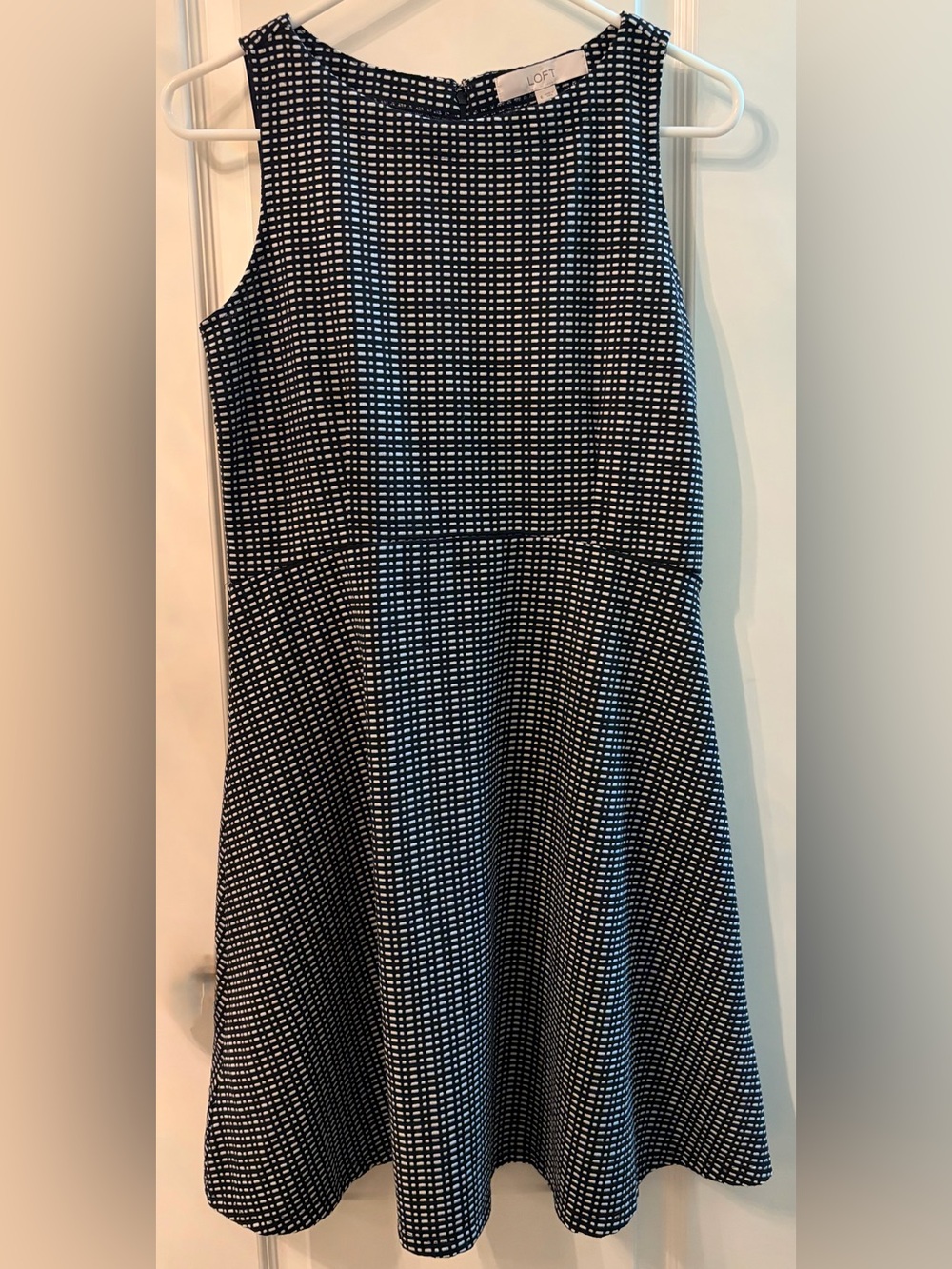 LOFT Black and White Grid A-Line Skirt
